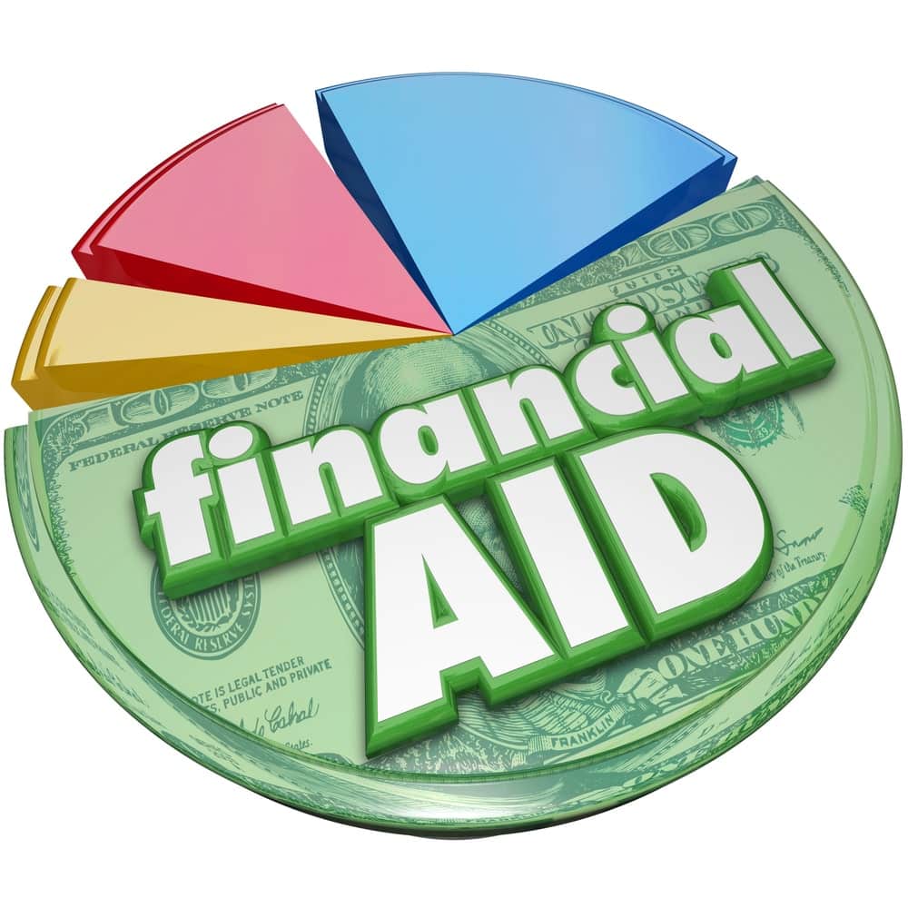 Image is of a financial aid graphic over money, concept of financial aid eligibility after drug charges