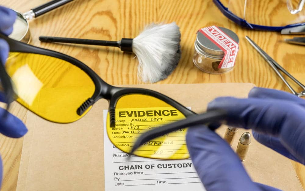 Image is of forensic evidence collection tools and labeled evidence, concept of intent to sell investigations in Ponte Vedra Beach.